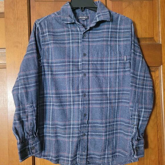 Men's Size Small Eddie Bauer Long Sleeve Flannel Blue Plaid - Picture 1 of 4